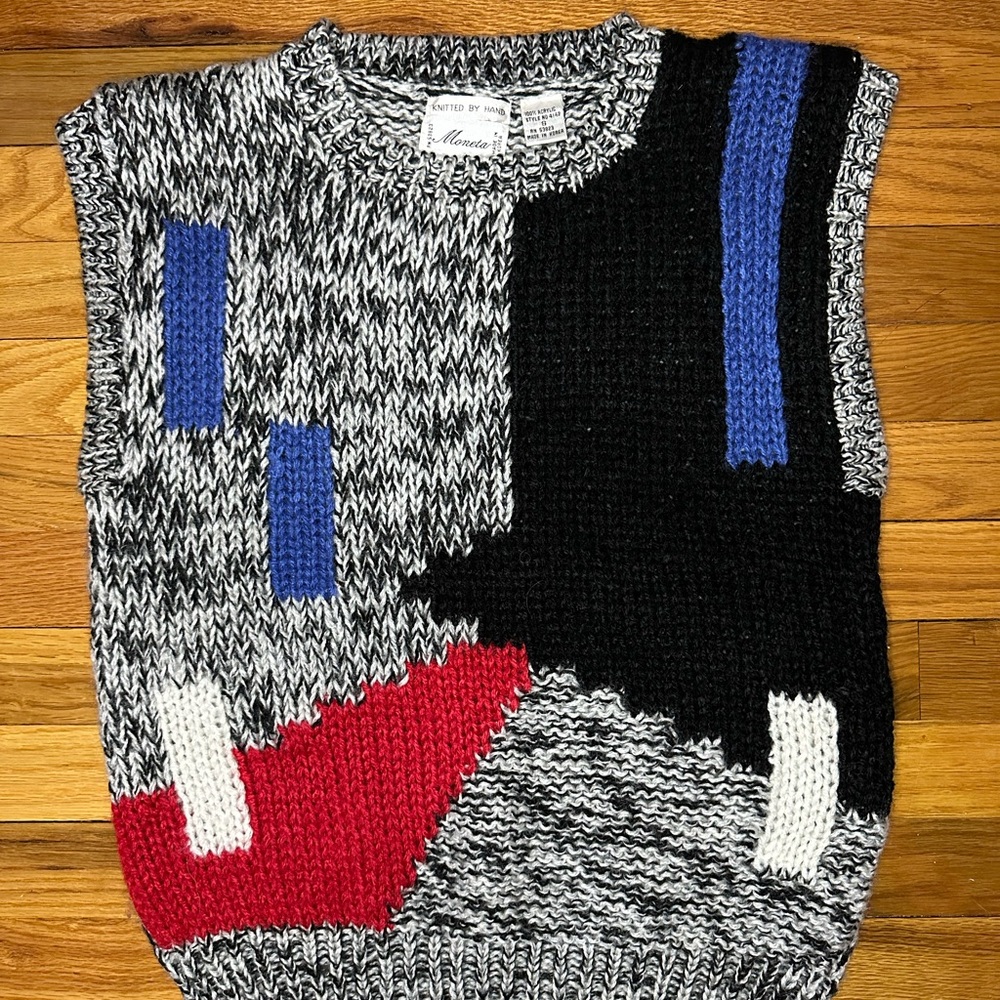 Vintage Black and Gray oversized Crewneck Sweater Vest